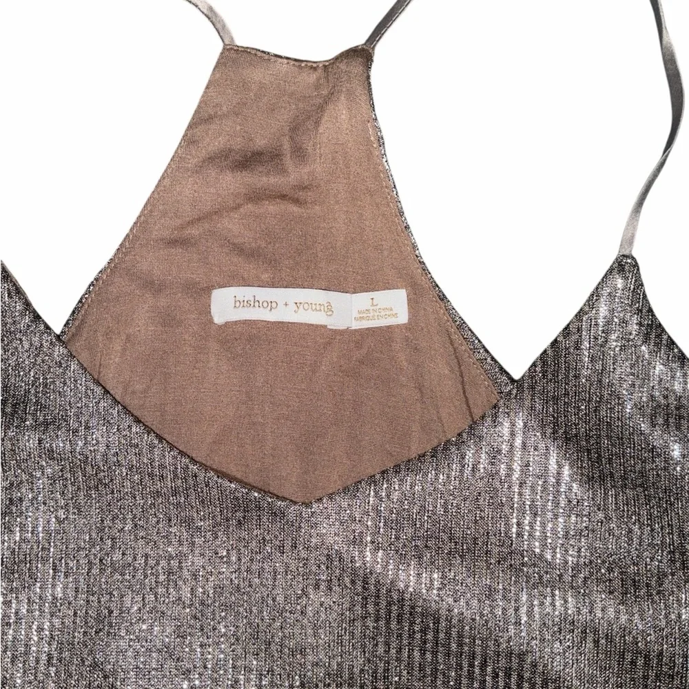 bishop + young Lined Shimmer Racerback Tank Top, Size Large - Picture 3 of 3